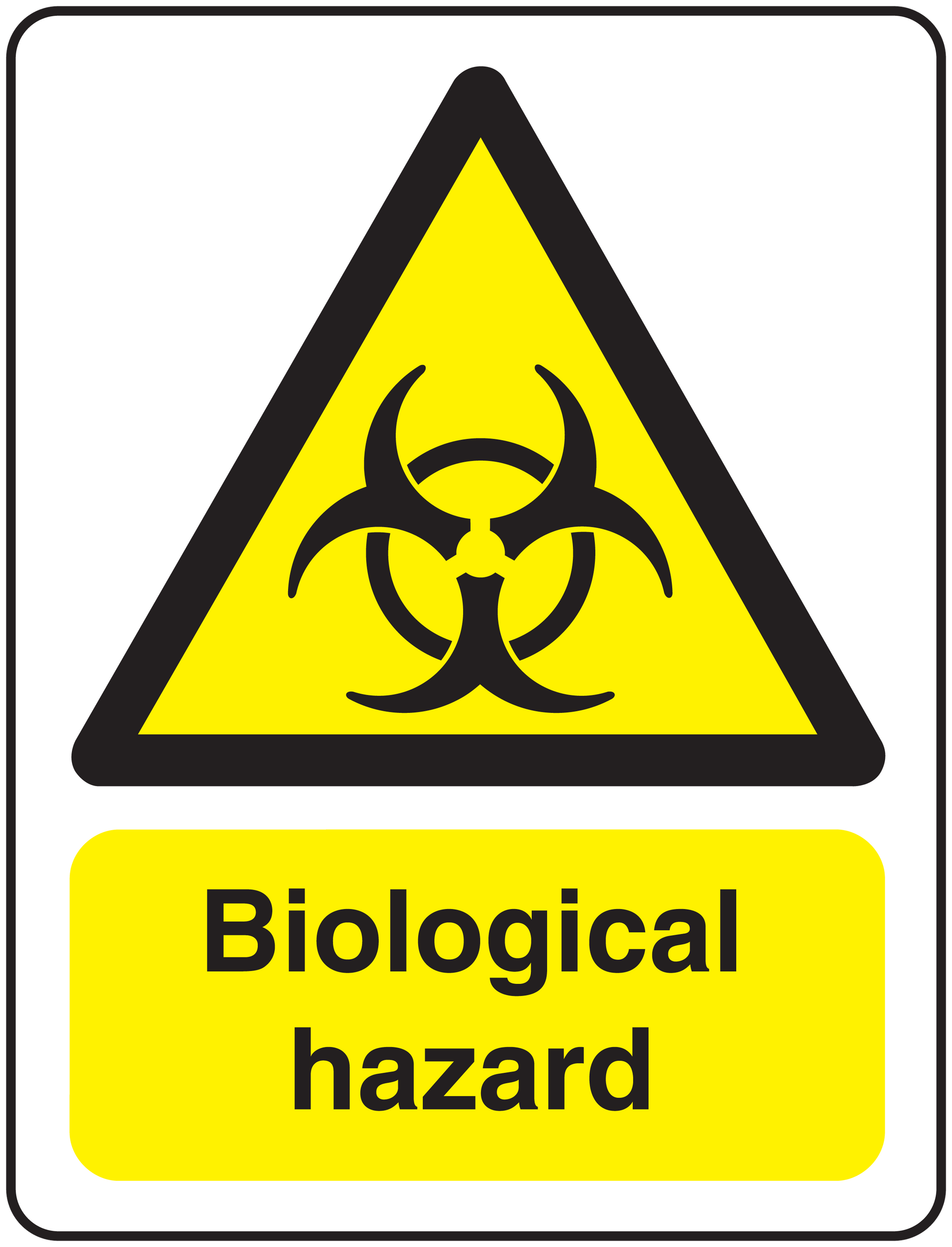 Biological hazard sticker with biohazard symbol and Biological hazard text