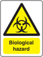 Biological hazard sticker with biohazard symbol and Biological hazard text