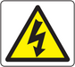 Caution electricity sticker with yellow warning triangle and lightning bolt