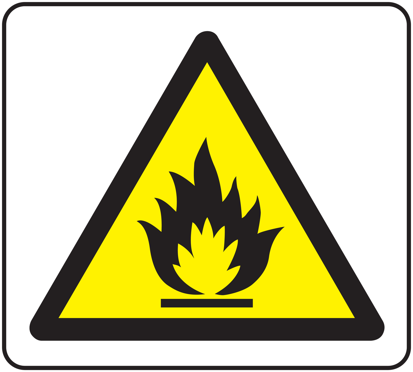 Caution fire sticker with yellow triangle and black flame icon