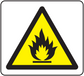 Caution fire sticker with yellow triangle and black flame icon
