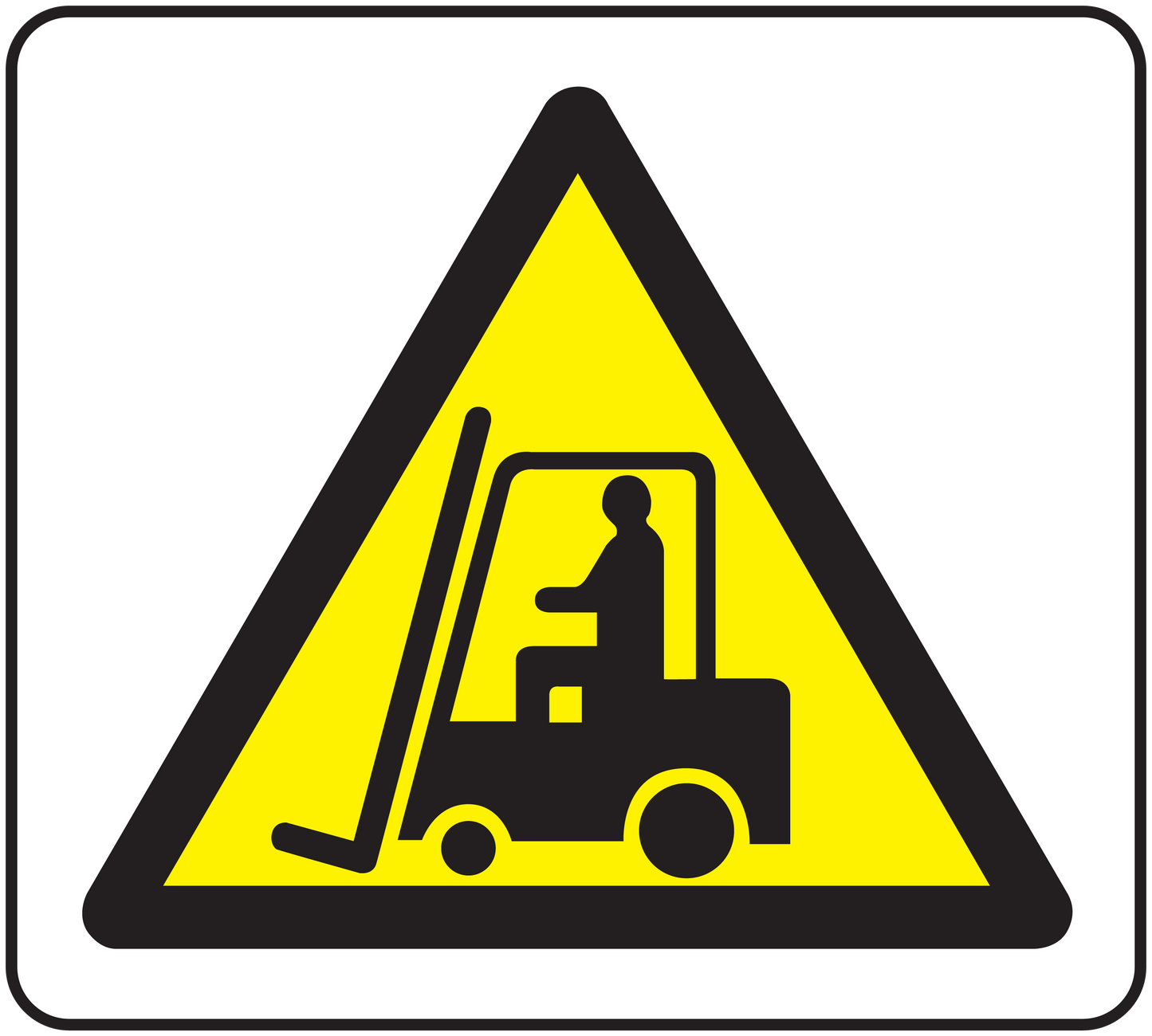 Caution forklift sticker with yellow warning triangle and forklift operator icon