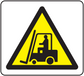 Caution forklift sticker with yellow warning triangle and forklift operator icon