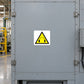 Caution music sticker with yellow triangle and black headphones symbol