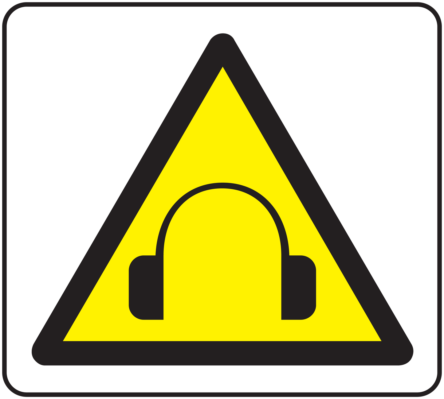 Caution music sticker with yellow triangle and black headphones icon