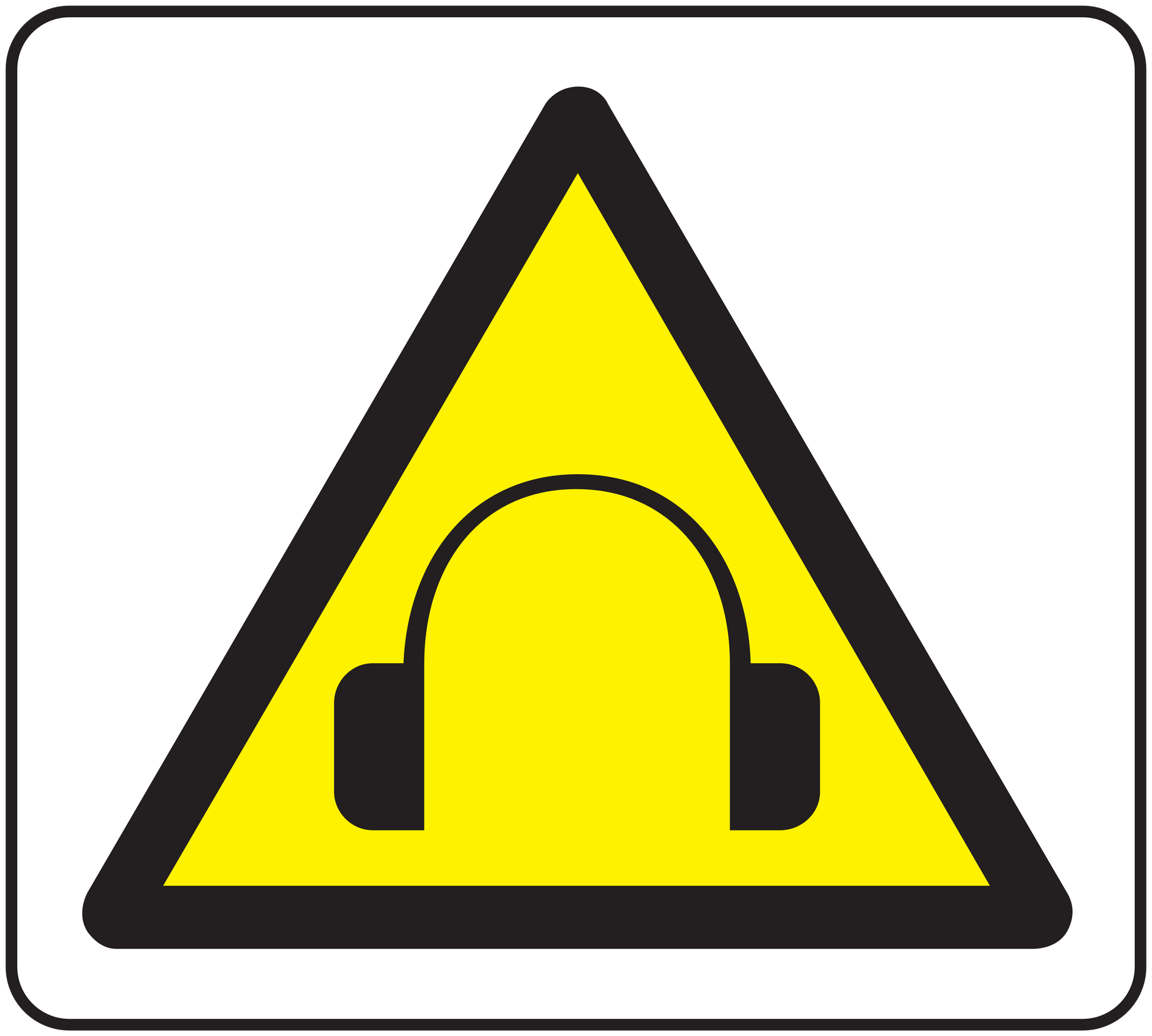 Caution music sticker with yellow triangle and black headphones icon