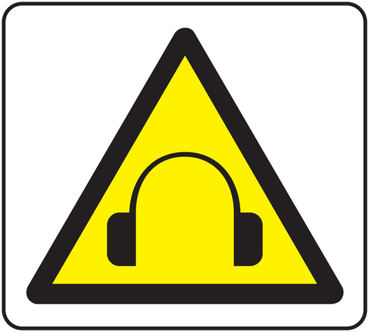 Caution music sticker with yellow triangle and black headphones icon