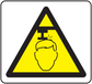 Caution watch your head sticker with yellow warning triangle and head outline