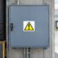 Caution exclamation warning sticker with yellow triangle and black exclamation mark