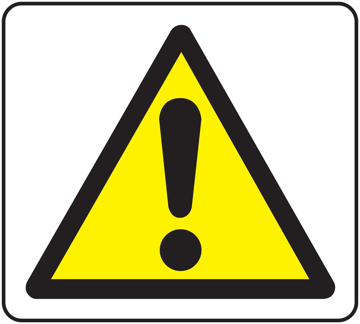 Yellow warning triangle exclamation sticker with black border and symbol