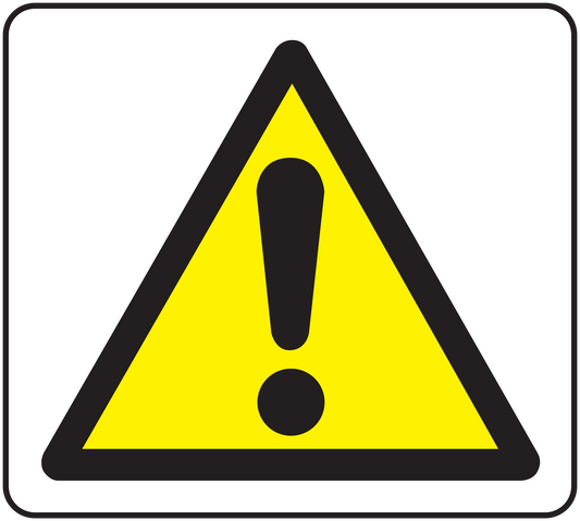 Yellow warning triangle exclamation sticker with black border and symbol