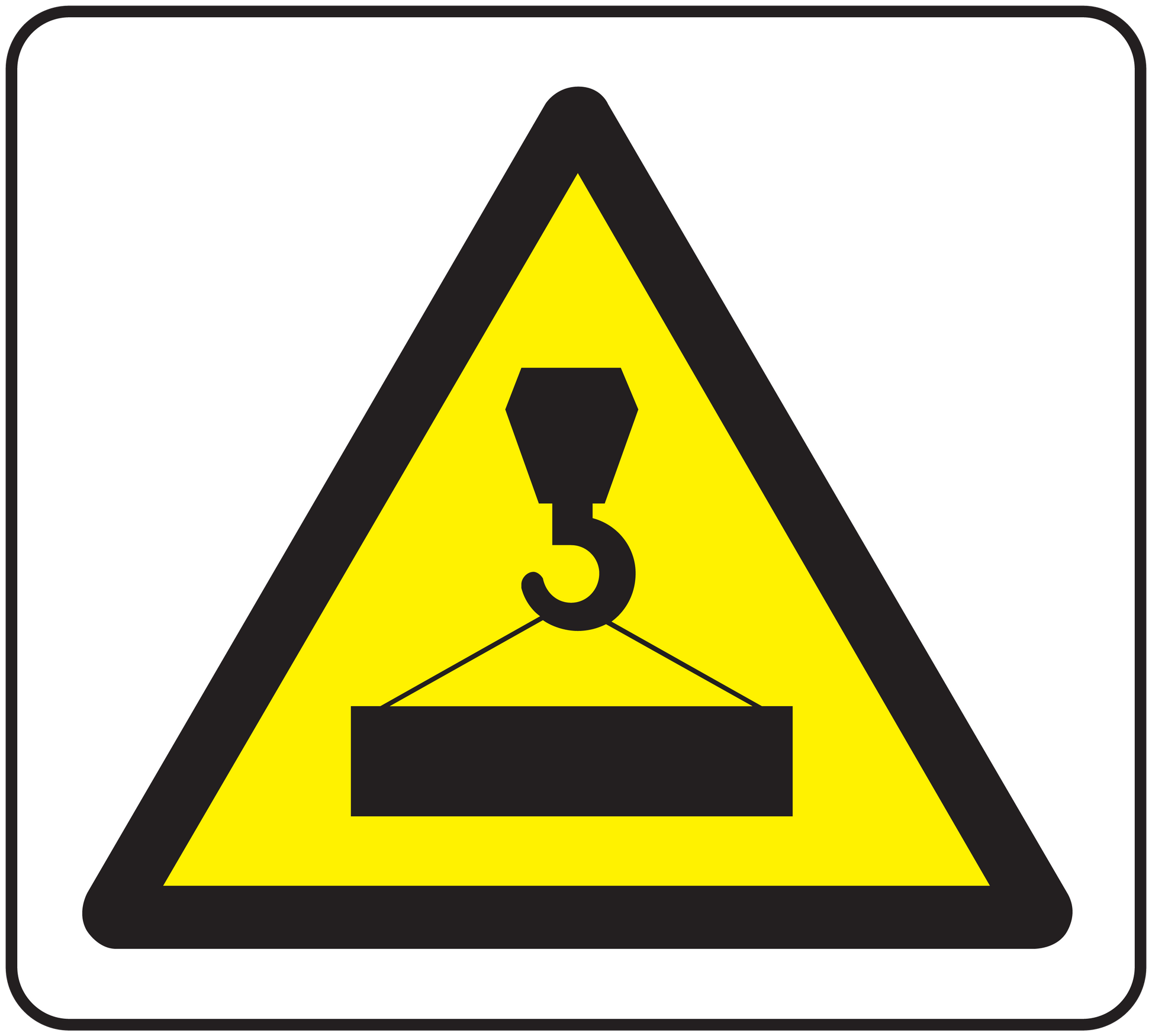 Caution crane warning sticker with yellow triangular symbol and crane hook icon