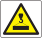 Caution crane warning sticker with yellow triangular symbol and crane hook icon