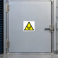 WiFi warning sticker: white square with yellow triangle and black WiFi signal icon
