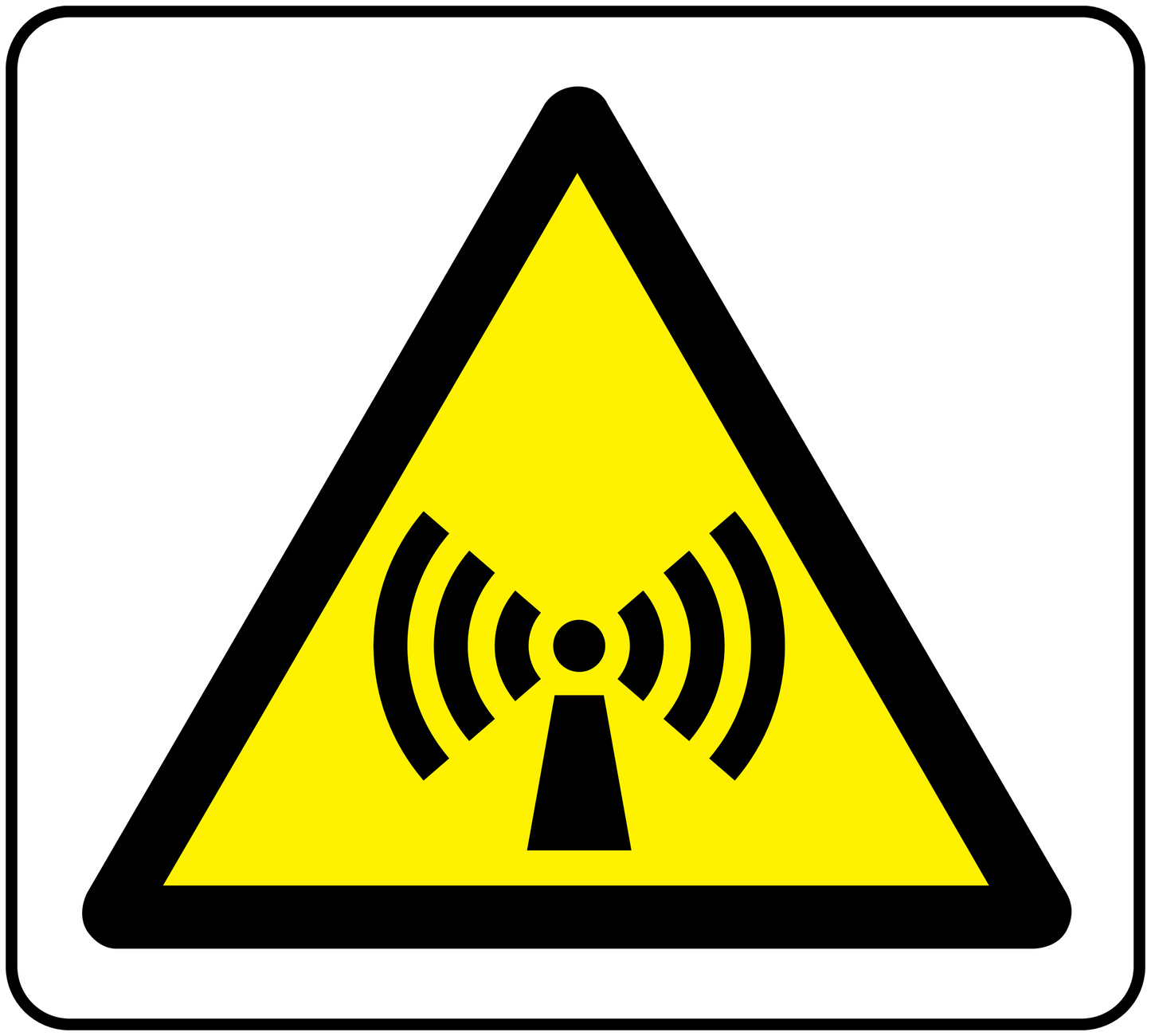 Yellow Wi-Fi warning triangle sticker with antenna and signal icon
