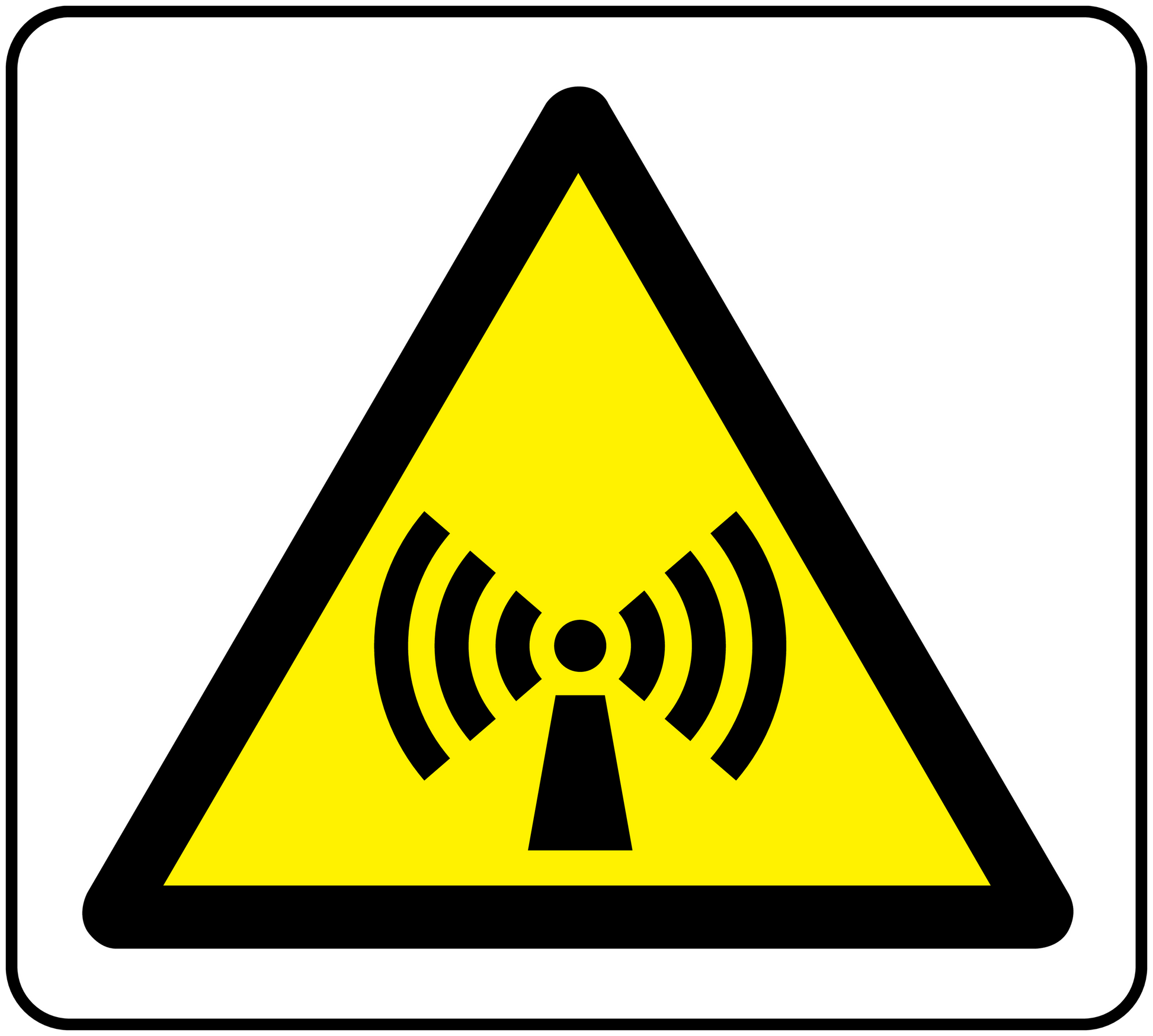Yellow Wi-Fi warning triangle sticker with antenna and signal icon