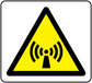 Yellow Wi-Fi warning triangle sticker with antenna and signal icon