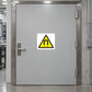 Caution magnetic field sticker with yellow warning triangle icon on white backing