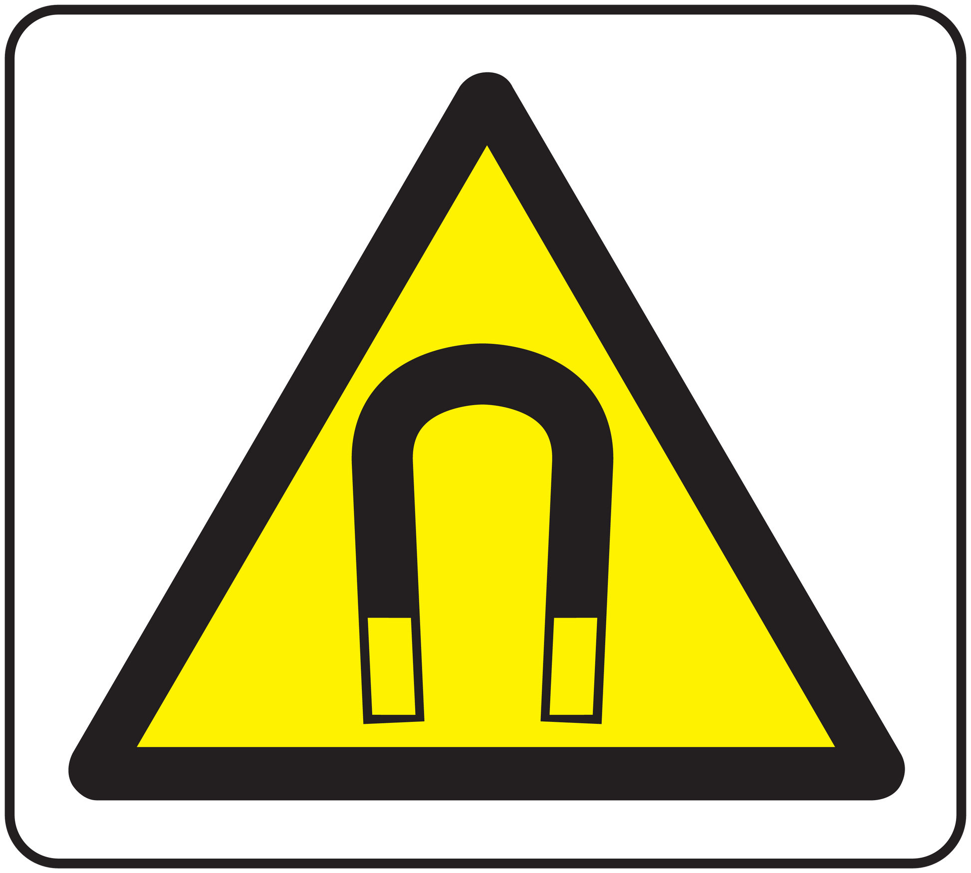 Caution magnetic field sticker with yellow triangle and magnet icon