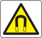 Caution magnetic field sticker with yellow triangle and magnet icon