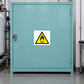 Flammable liquids caution sticker with black-and-yellow flame warning icon