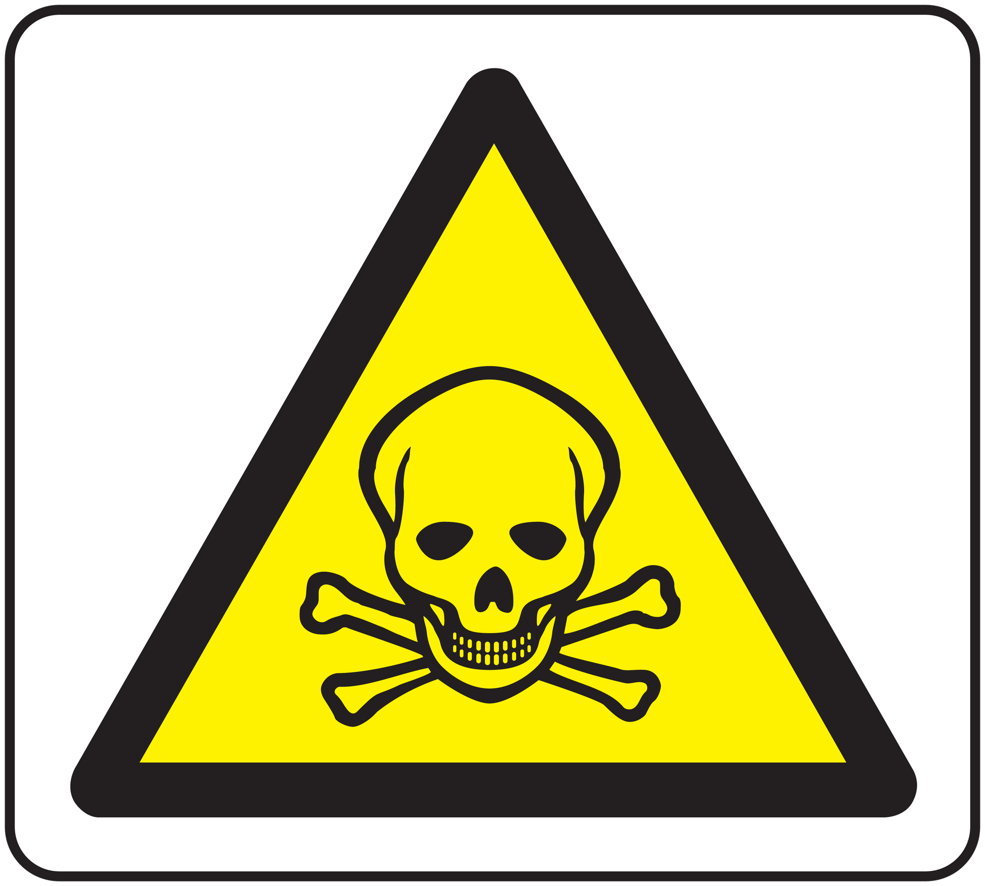 Caution poison sticker with yellow warning triangle and skull crossbones icon