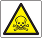 Caution poison sticker with yellow warning triangle and skull crossbones icon