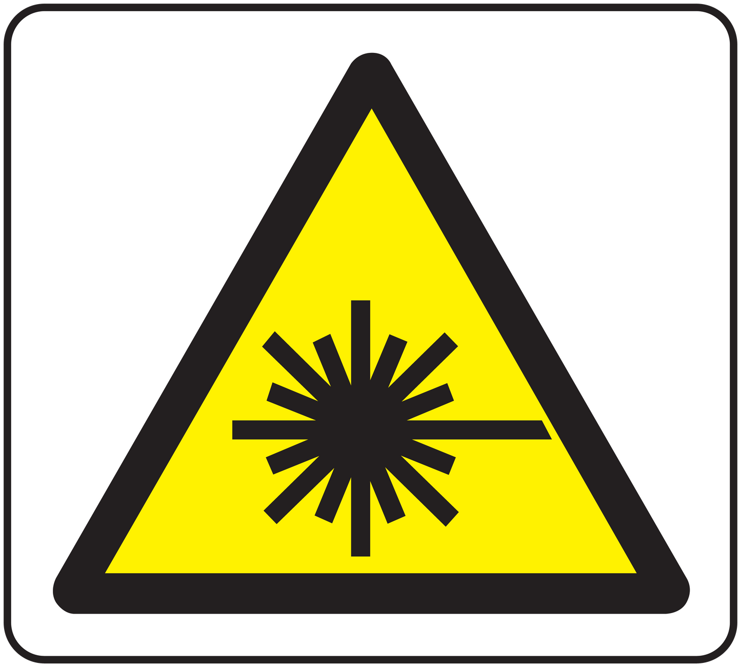 Yellow caution lasers warning sticker with triangular radiation symbol