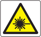Yellow caution lasers warning sticker with triangular radiation symbol