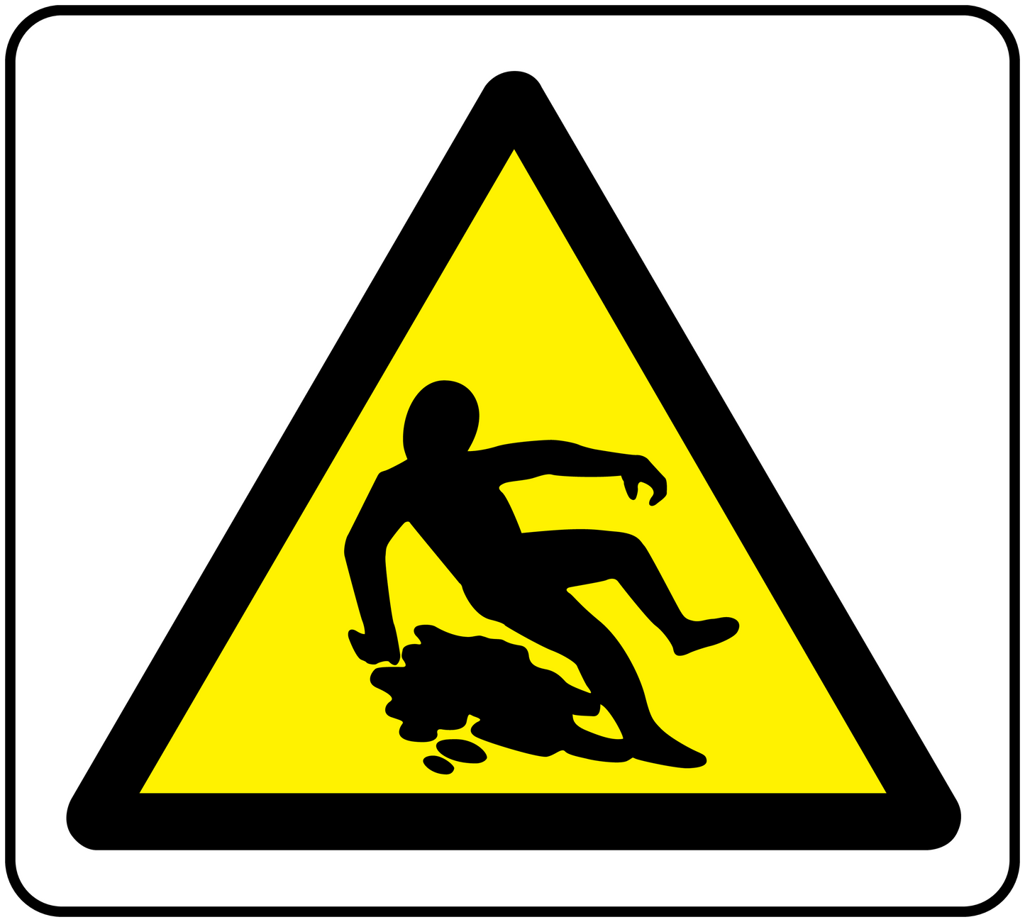 Yellow warning triangle sticker with person slipping icon