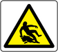 Yellow warning triangle sticker with person slipping icon