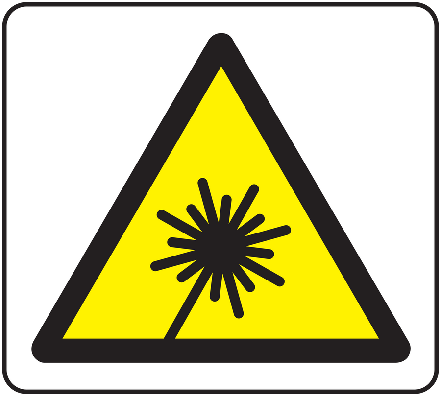 Caution lasers warning sticker with yellow triangle and black laser hazard symbol