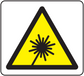 Caution lasers warning sticker with yellow triangle and black laser hazard symbol