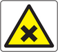Yellow triangular warning sign sticker with black border and X symbol