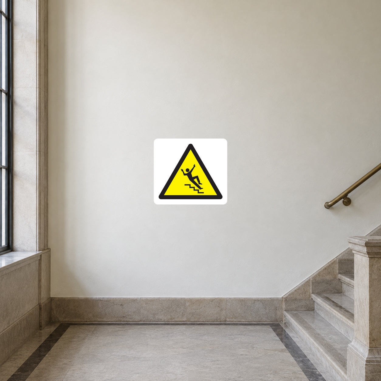 Non-slip stairs caution sticker with yellow triangle and warning icon
