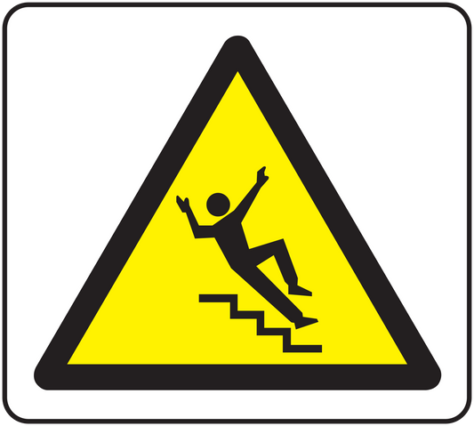 Caution stair sticker with yellow warning triangle and slipping person icon