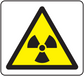 Radioactive warning sticker with yellow triangle and black trefoil symbol