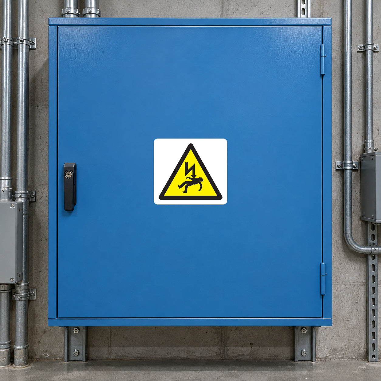 Electrical hazard warning sticker, yellow triangle with lightning icon