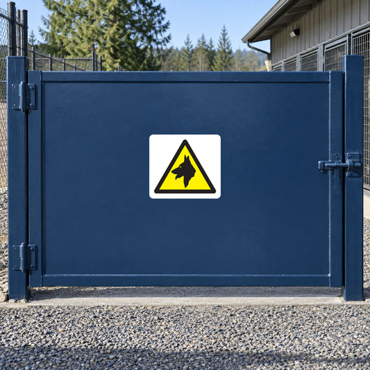 Caution K9 sticker with yellow triangle and black dog warning icon