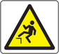 Caution step sticker with yellow warning triangle and falling figure icon