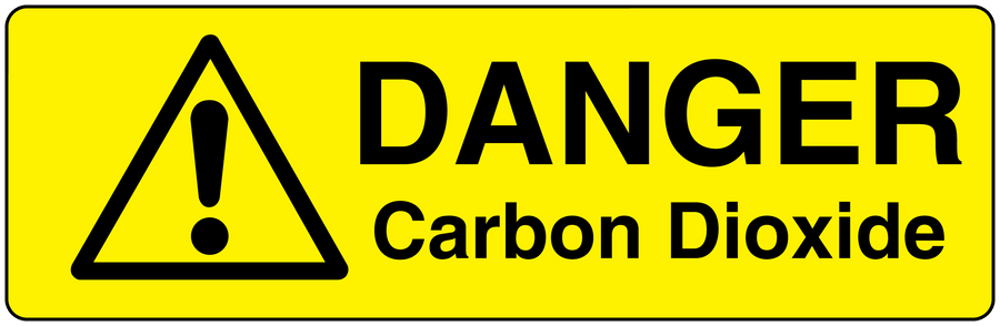 Warning danger Carbon Dioxide sticker with black triangle exclamation and bold text on yellow