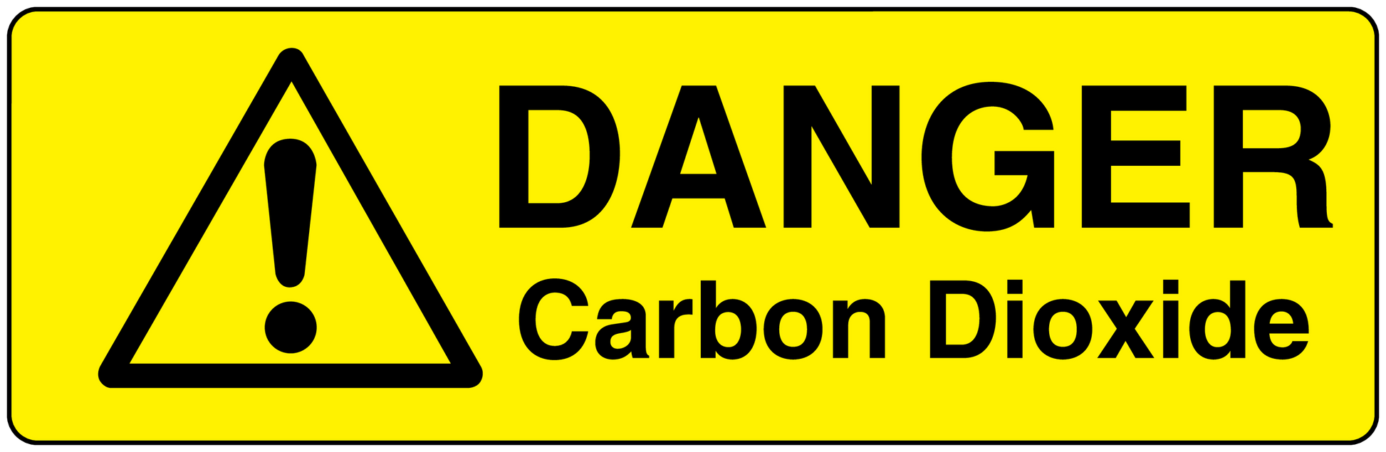 Warning danger Carbon Dioxide sticker with black triangle exclamation and bold text on yellow