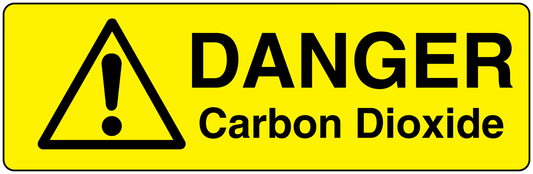 Warning danger Carbon Dioxide sticker with black triangle exclamation and bold text on yellow
