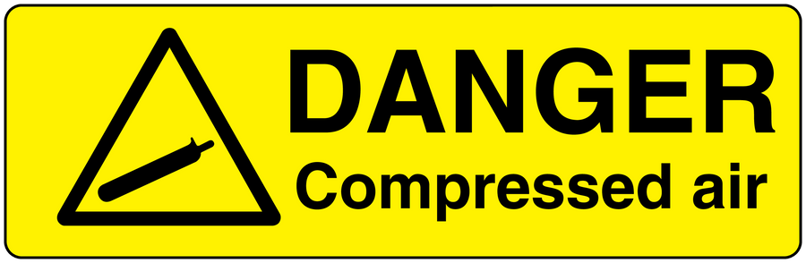 Danger compressed air warning sticker with yellow hazard triangle and DANGER text