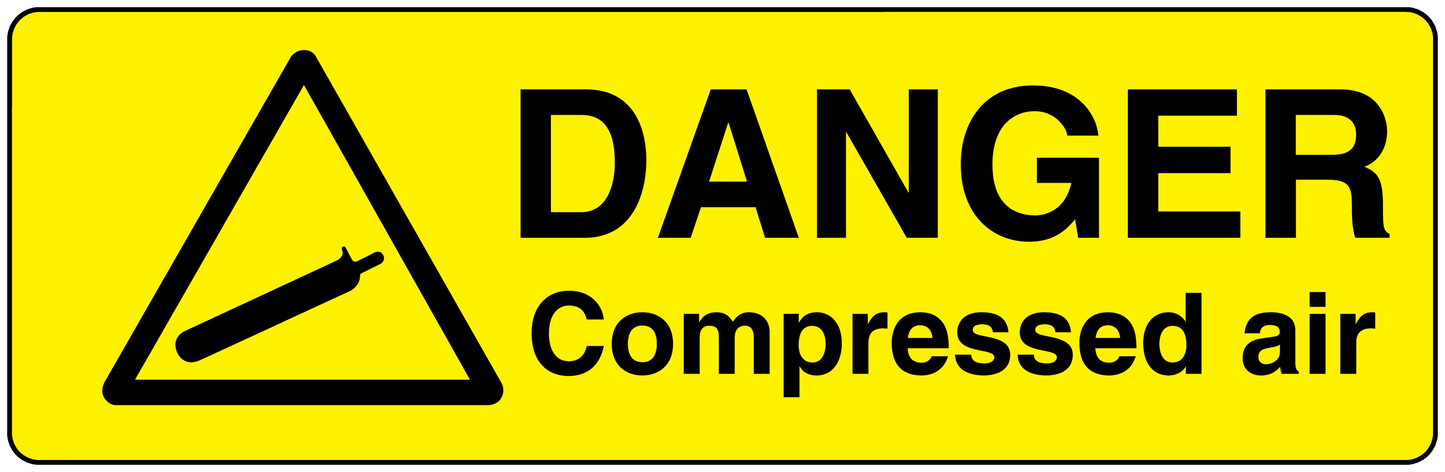 Danger compressed air warning sticker with yellow hazard triangle and DANGER text