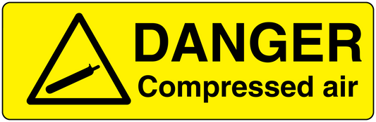 Danger compressed air warning sticker with yellow hazard triangle and DANGER text