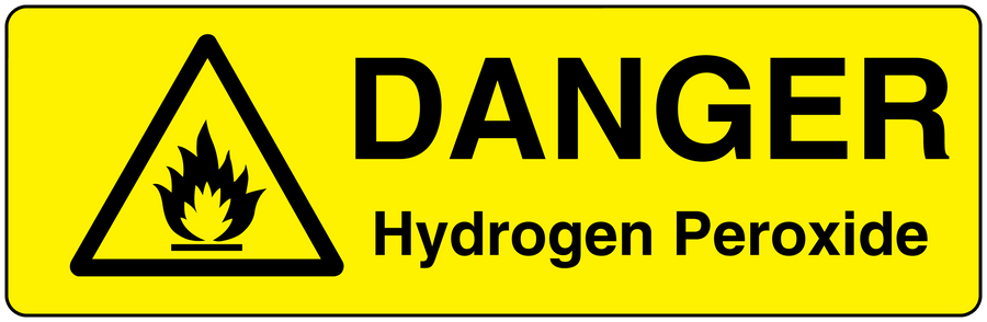 Yellow hazard sticker: black triangle and 'DANGER Hydrogen Peroxide' text