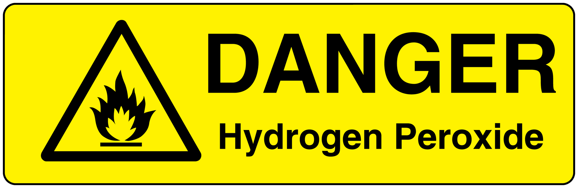 Yellow hazard sticker: black triangle and 'DANGER Hydrogen Peroxide' text
