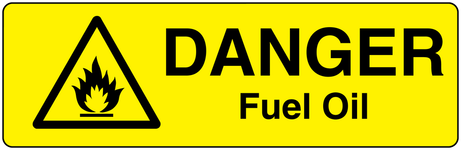 Yellow Danger Fuel Oil hazard sticker with black triangle and DANGER Fuel Oil text