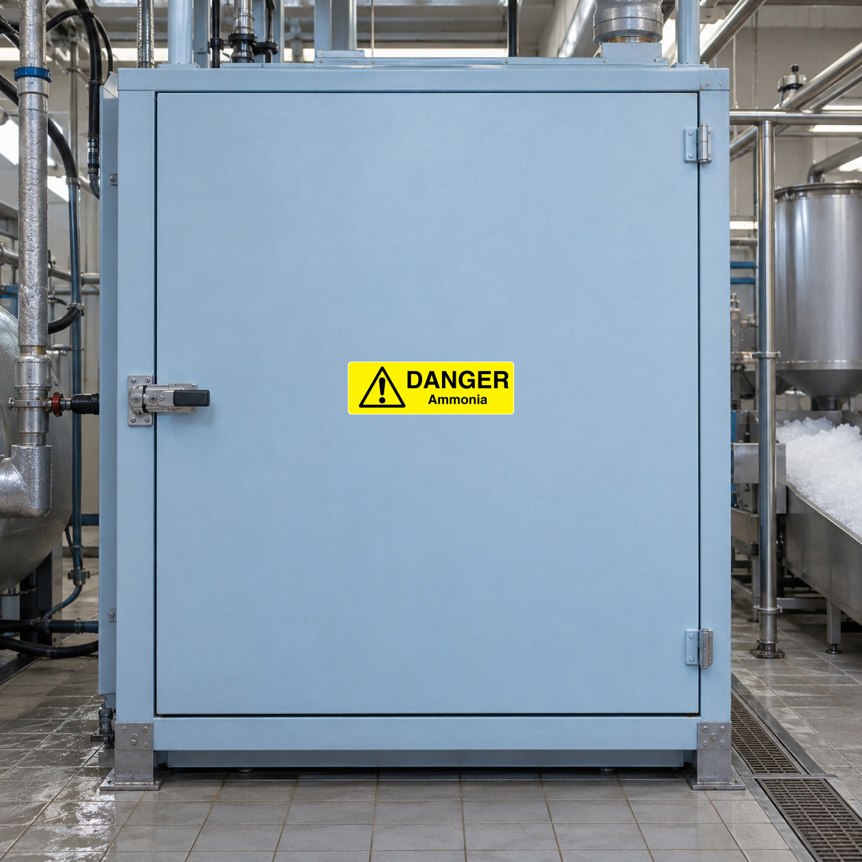 Ammonia danger warning sticker with yellow DANGER sign and exclamation icon